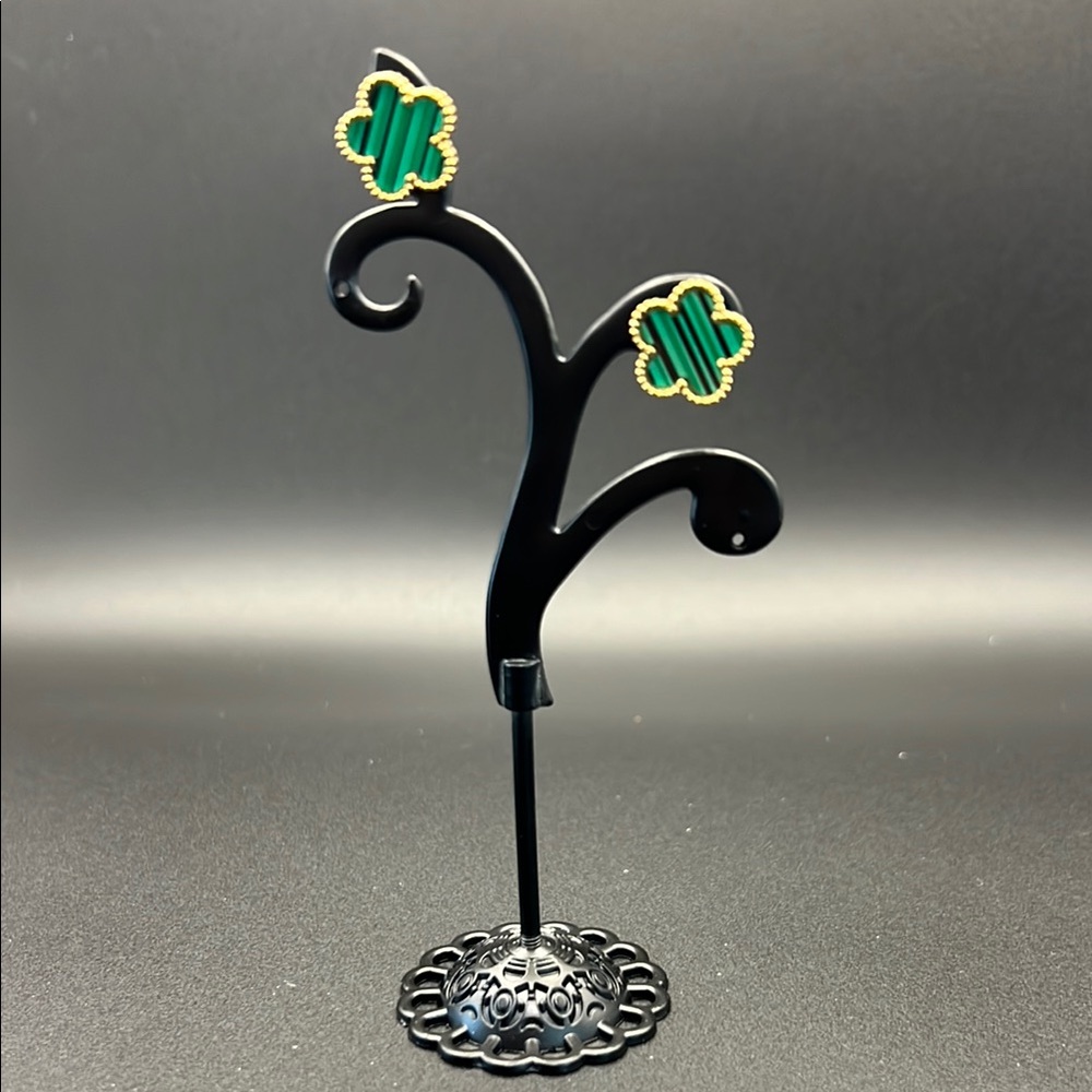 Green and Gold Stainless Steel Clover Earrings